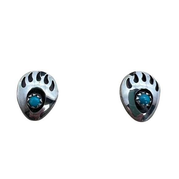 Jewelry - Bear Paw Sterling Silver Turquoise Earrings Pierced Post Stud Vintage